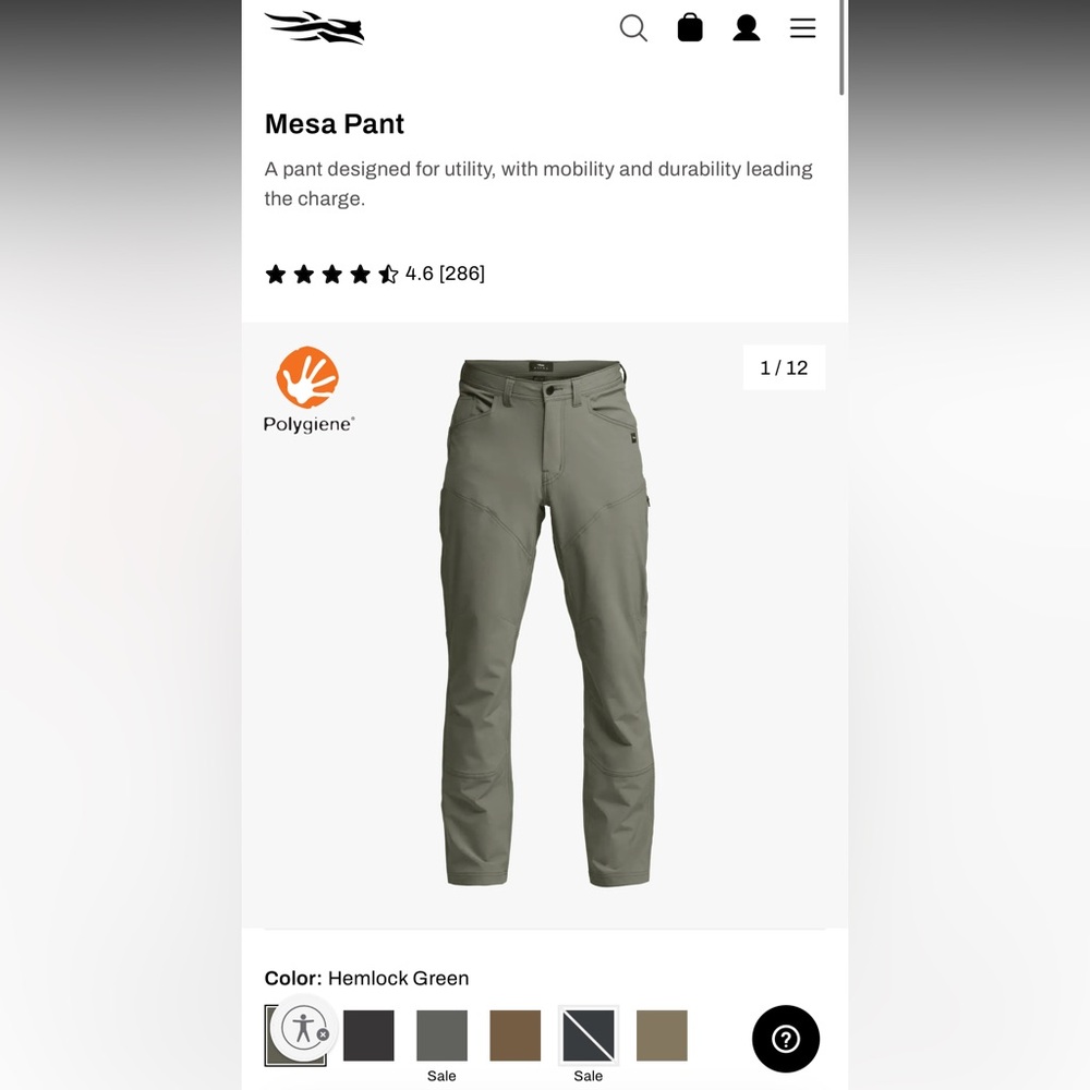 Sitka Mesa Pants-36x32 Hemlock Green NWT